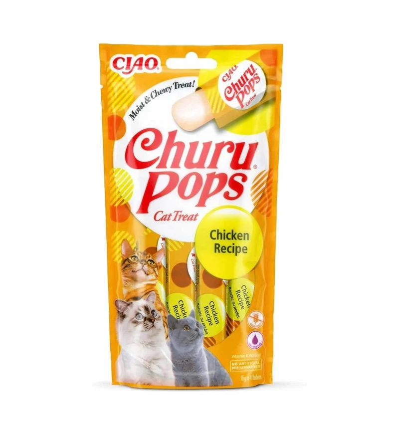 INABA CIAO CHURU GATTO SNACK TREATS POPS RICETTA DI POLLO DA 60 GR 4 PEZZI