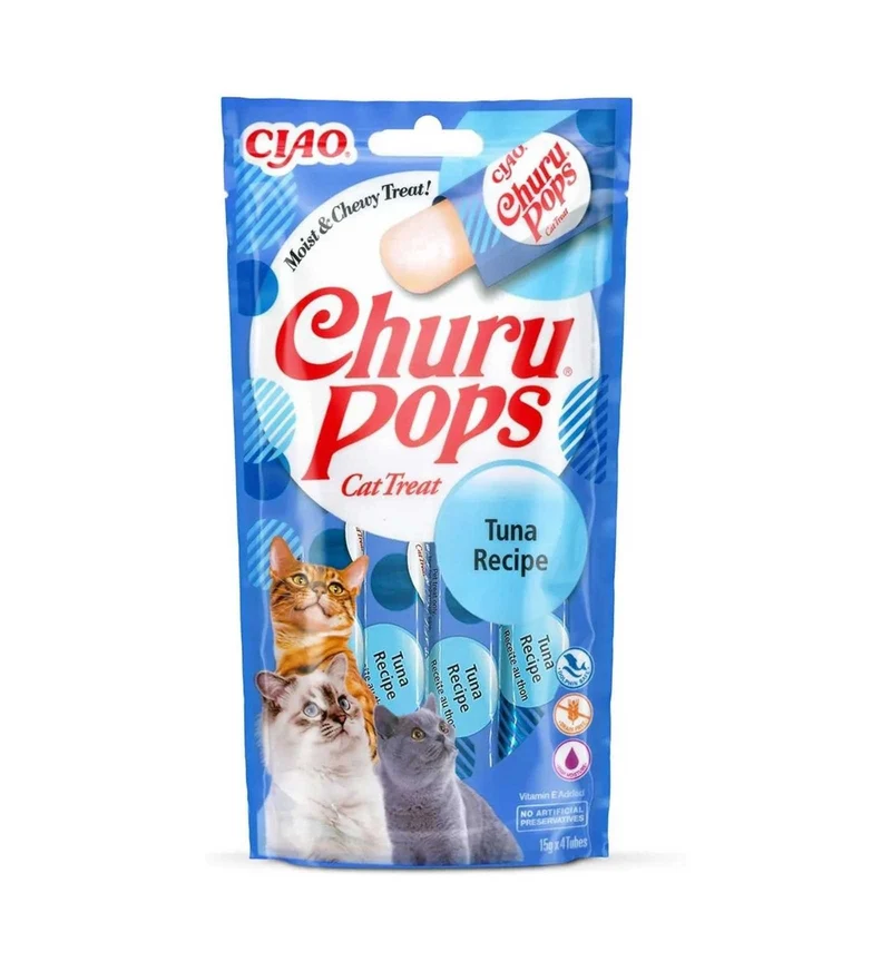 INABA CIAO CHURU GATTO SNACK TREATS POPS RICETTA DI TONNO DA 60 GR 4 PEZZI