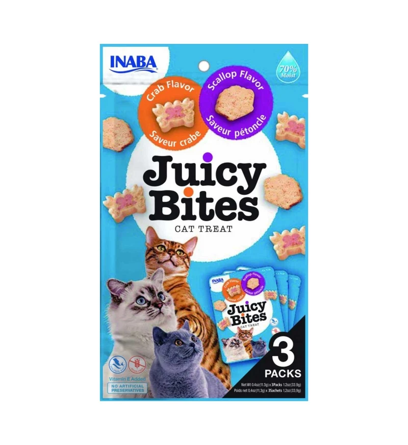 CIAO JUICY GATTO SNACK TREATS BOCCONCINI SUCCOSI AL GUSTO DI CAPESANTE E GRANCHIO DA 34 GR