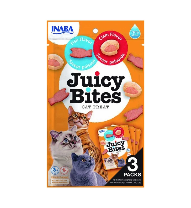 CIAO JUICY GATTO SNACK TREATS BOCCONCINI SUCCOSI AL GUSTO DI PESCE E VONGOLE DA 34 GR