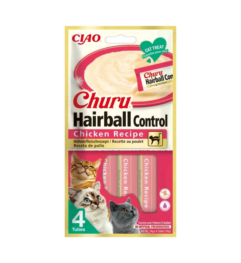 INABA CIAO CHURU GATTO SNACK TREATS HAIRBALL CONTROL RICETTA DI POLLO DA 56 GR 4 PEZZI