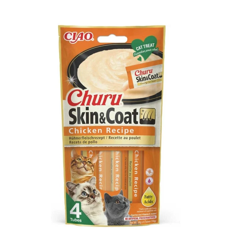 INABA CIAO CHURU GATTO SNACK TREATS SKIN E COAT RICETTA DI POLLO DA 56 GR 4 PEZZI