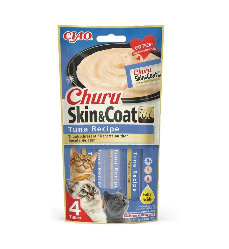 INABA CIAO CHURU GATTO SNACK TREATS SKIN E COAT RICETTA DI TONNO DA 56 GR 4 PEZZI