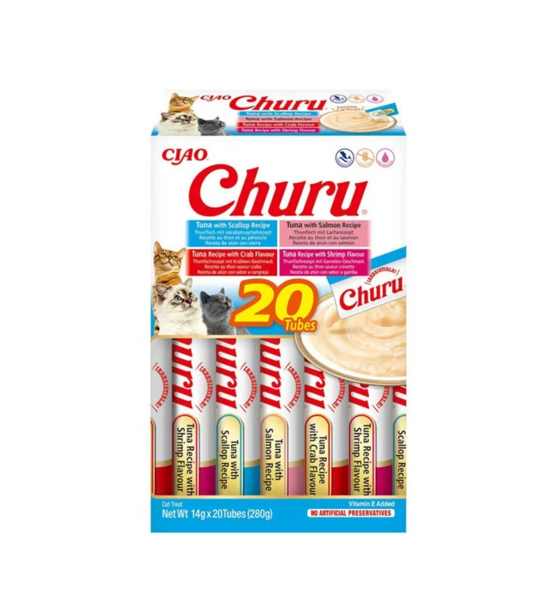INABA CIAO CHURU GATTO SNACK BOX TREATS VARIETA' DI FRUTTI DI MARE 280 GR 20 PEZZI