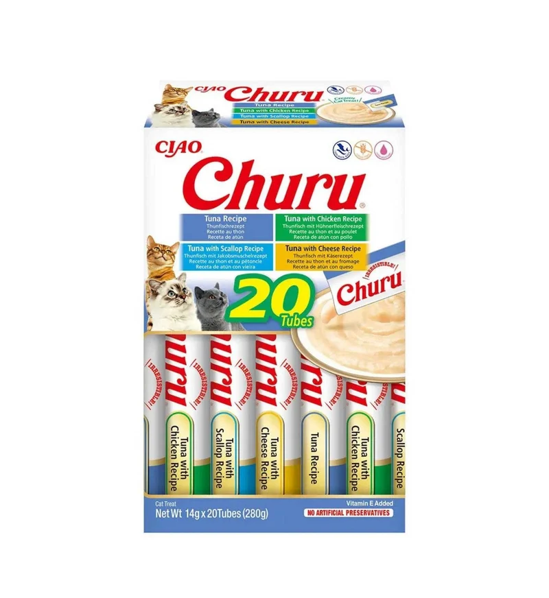 INABA CIAO CHURU GATTO SNACK BOX TREATS VARIETA' DI TONNO 280 GR 20 PEZZI