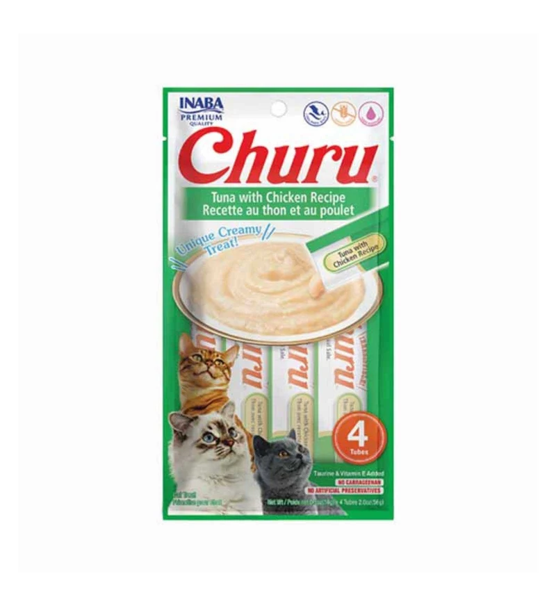 INABA CIAO CHURU GATTO SNACK TREATS RICETTA TONNO CON POLLO DA 56 GR 4 PEZZI