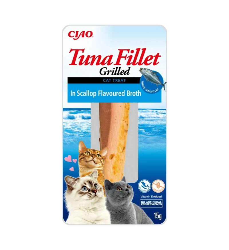 CIAO GRILLED GATTO SNACK TREATS TONNO IN BRODO AROMATIZZATO ALLE CAPESANTE DA 15 GR