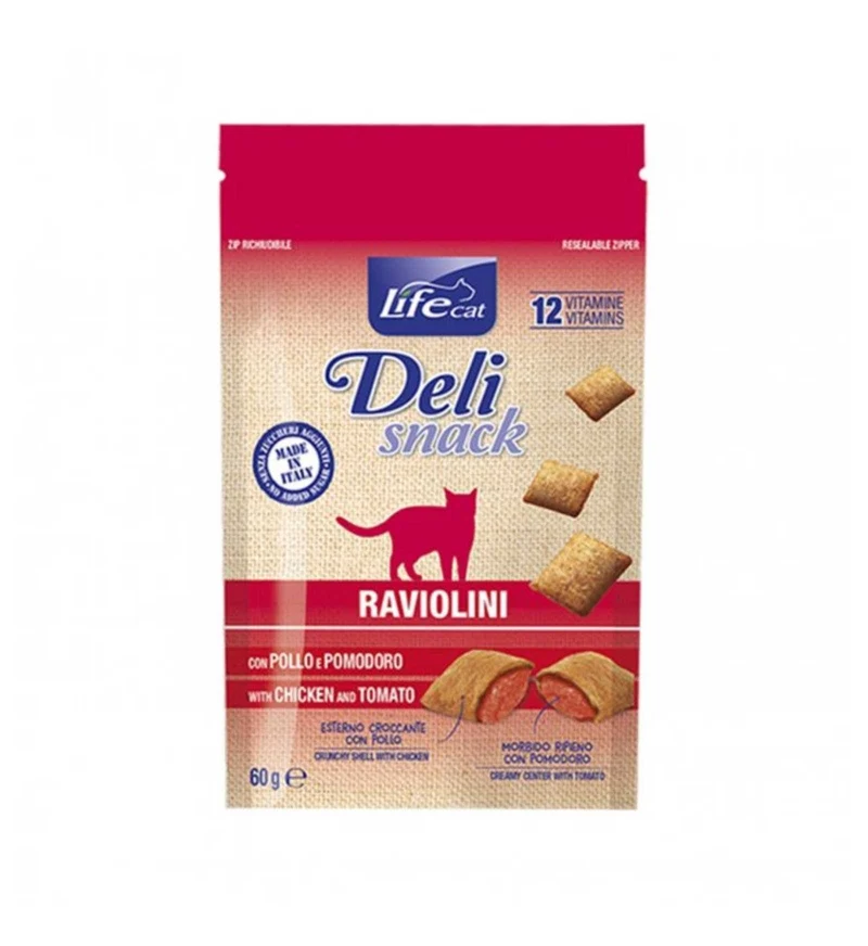LIFEPETCARE GATTO SNACK LIFE CAT RAVIOLINI CON POLLO E POMODORO DA 60 GR