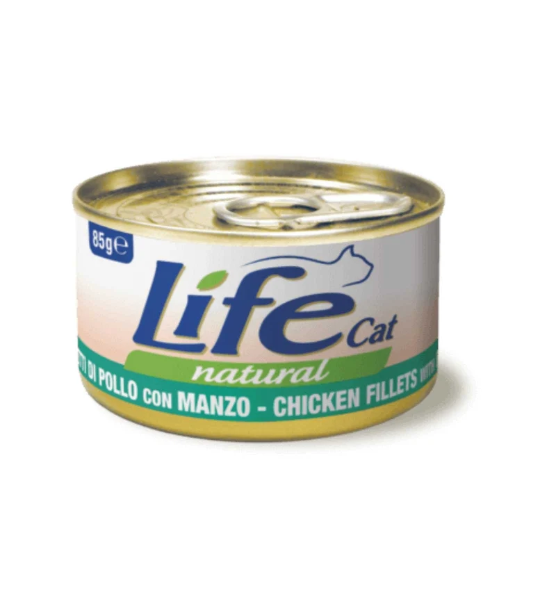 LIFEPETCARE GATTO LIFE CAT NATURAL FILETTI DI POLLO CON MANZO DA 85 GR IN LATTINA