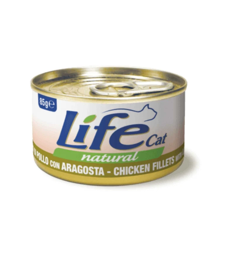 LIFEPETCARE GATTO LIFE CAT NATURAL FILETTI DI POLLO CON ARAGOSTA DA 85 GR IN LATTINA
