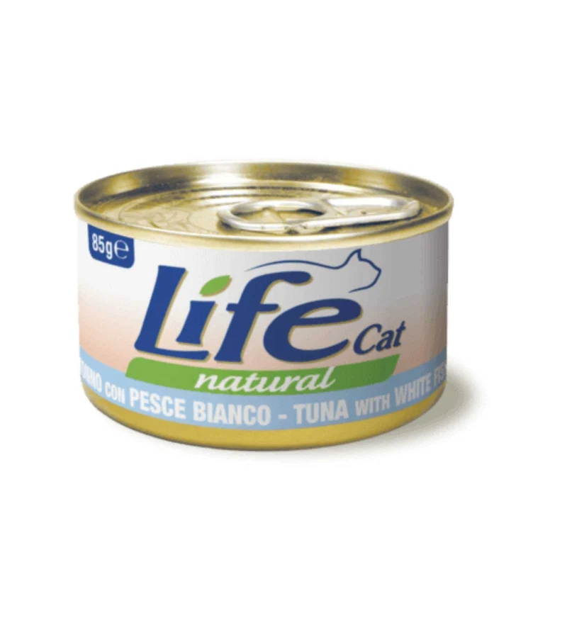 LIFEPETCARE GATTO LIFE CAT NATURAL AL TONNO CON PESCE BIANCO DA 85 GR IN LATTINA