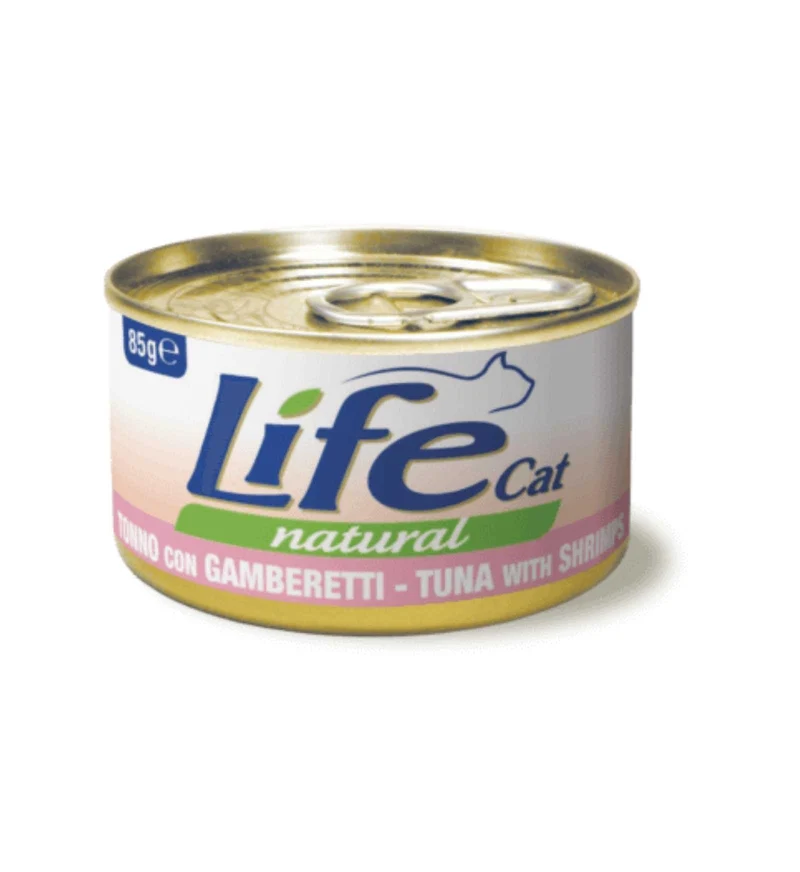 LIFEPETCARE GATTO LIFE CAT NATURAL AL TONNO CON GAMBERETTI DA 85 GR IN LATTINA