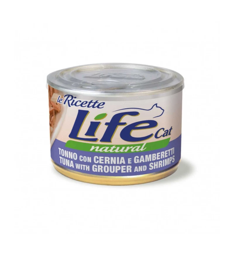 LIFEPETCARE GATTO LIFE CAT NATURAL LE RICETTE TONNO CON CERNIA E GAMBERETTI DA 150 GR IN LATTINA