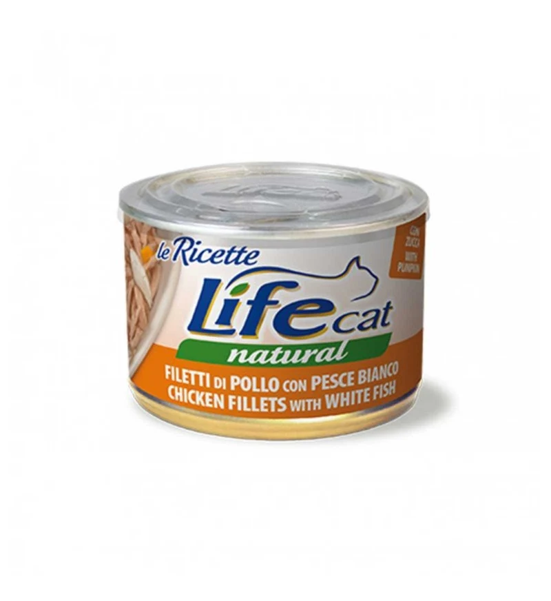 LIFEPETCARE GATTO LIFE CAT NATURAL LE RICETTE CON FILETTI DI POLLO E PESCE BIANCO DA 150 GR IN LATTINA