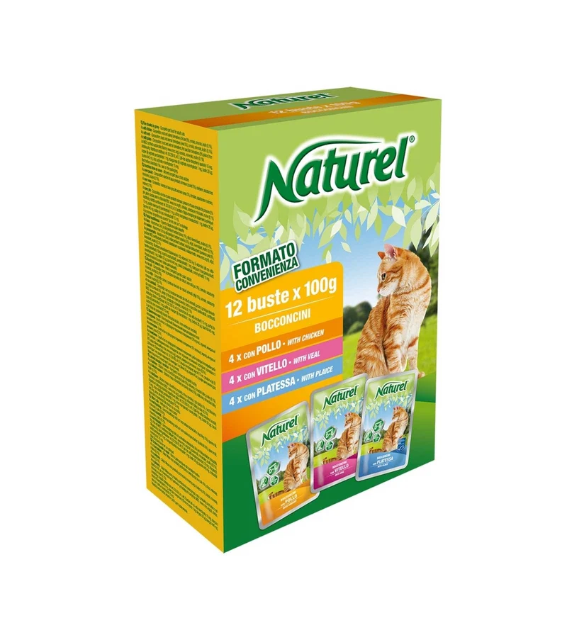 LIFEPETCARE GATTO NATUREL MULTIPACK CON BOCCONCINI AL POLLO VITELLO E PLATESSA 12 BUSTE DA 100 GR