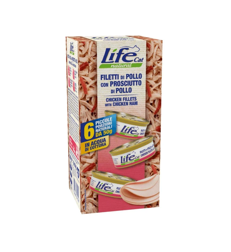LIFEPETCARE GATTO LIFE CAT NATURAL MULTIBOX POLLO E PROSCIUTTO 6 LATTINE DA 50 GR