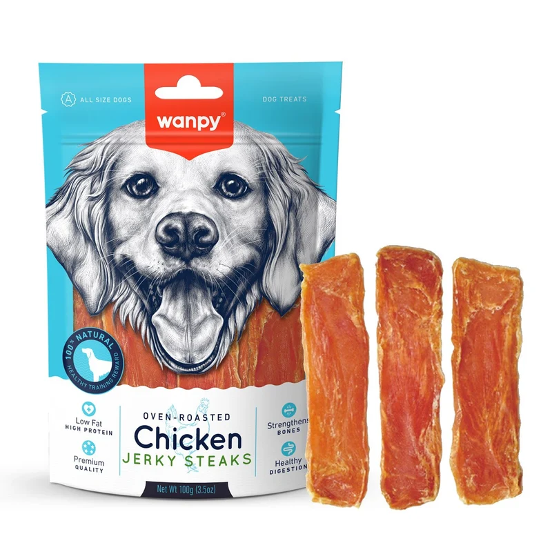 Wanpy Chicken Jerky Steaks Dog Treats 100G
