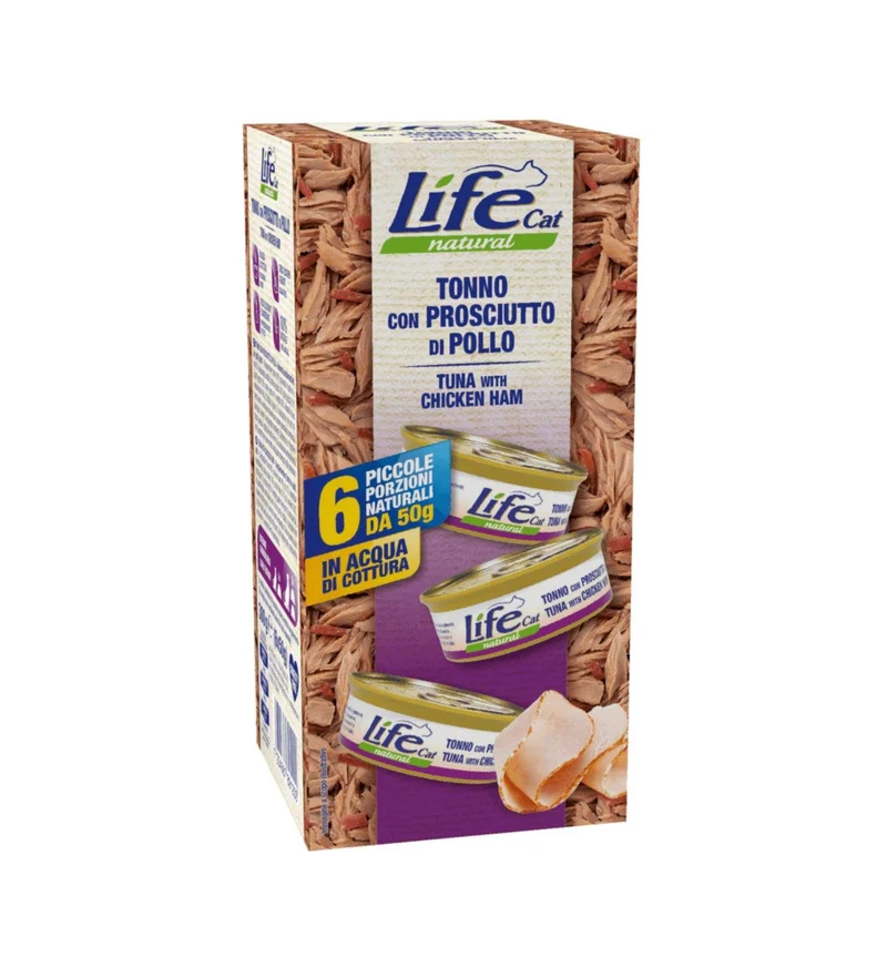 LIFEPETCARE GATTO LIFE CAT NATURAL MULTIBOX TONNO E PROSCIUTTO 6 LATTINE DA 50 GR