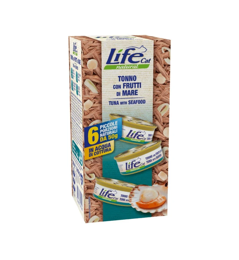 LIFEPETCARE GATTO LIFE CAT NATURAL MULTIBOX TONNO E FRUTTI DI MARE 6 LATTINE DA 50 GR