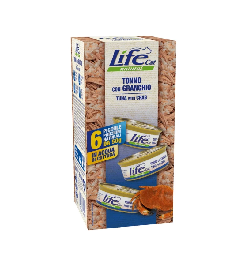 LIFEPETCARE GATTO LIFE CAT NATURAL MULTIBOX TONNO E GRANCHIO 6 LATTINE DA 50 GR