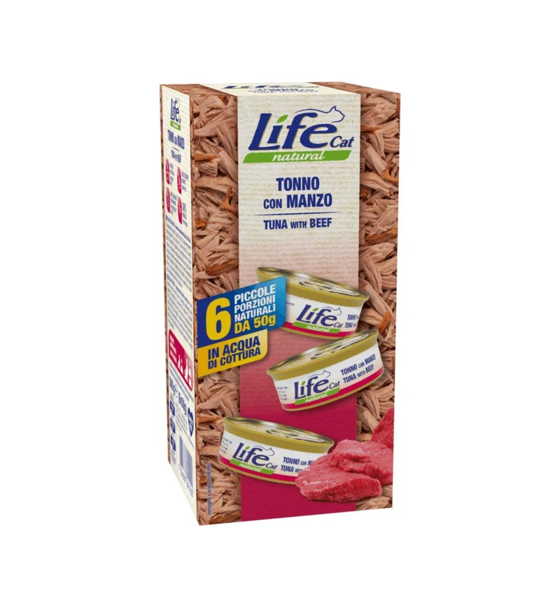 LIFEPETCARE GATTO LIFE CAT NATURAL MULTIBOX TONNO E MANZO 6 LATTINE DA 50 GR