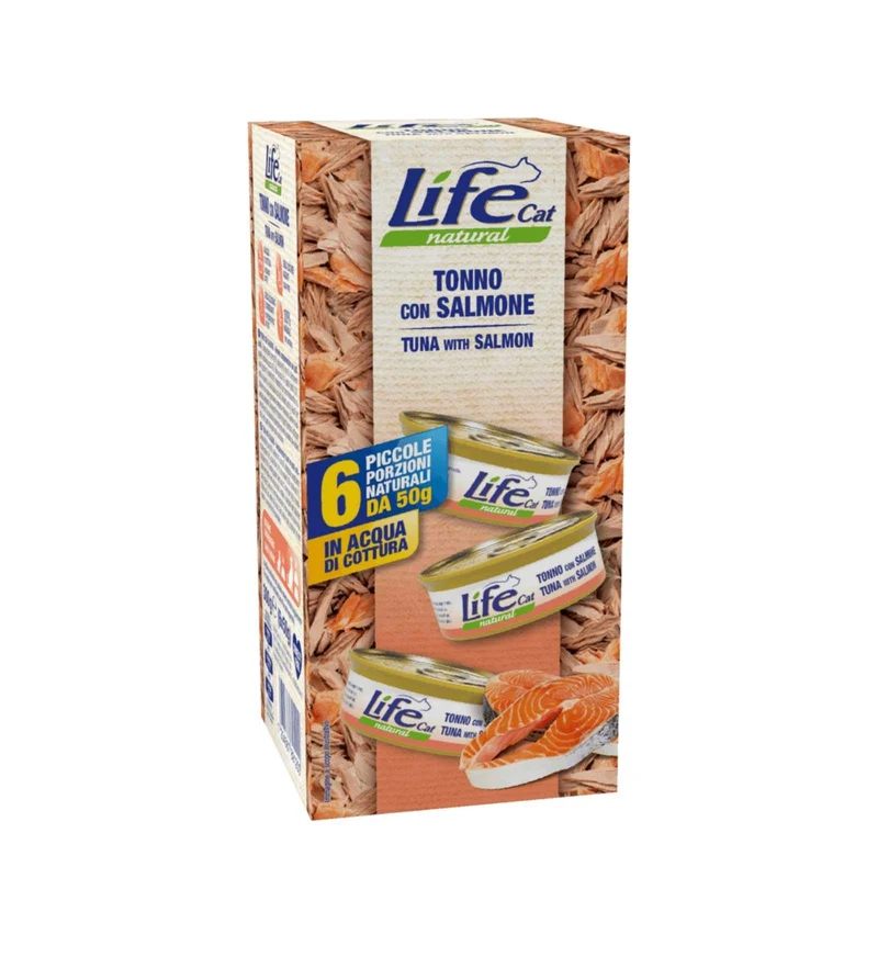 LIFEPETCARE GATTO LIFE CAT NATURAL MULTIBOX TONNO E SALMONE 6 LATTINE DA 50 GR