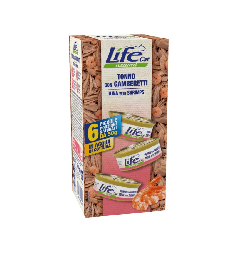 LIFEPETCARE GATTO LIFE CAT NATURAL MULTIBOX TONNO E GAMBERETTI 6 LATTINE DA 50 GR