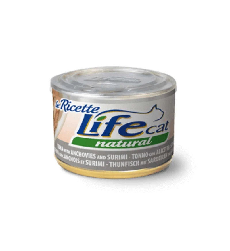 LIFEPETCARE GATTO LIFE CAT NATURAL LE RICETTE TONNO CON ALICETTE E SURIMI DA 150 GR IN LATTINA