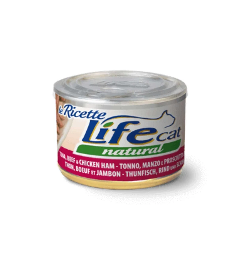 LIFEPETCARE GATTO LIFE CAT NATURAL LE RICETTE TONNO CON MANZO E PROSCIUTTO DA 150 GR IN LATTINA