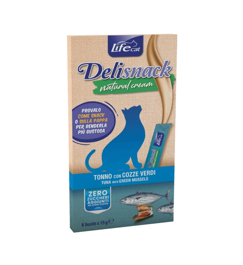 LIFEPETCARE GATTO SNACK NATURAL CREAM TONNO 6 PEZZI DA 15 GR