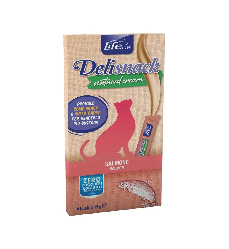 LIFEPETCARE GATTO SNACK NATURAL CREAM SALMONE 6 PEZZI DA 15 GR