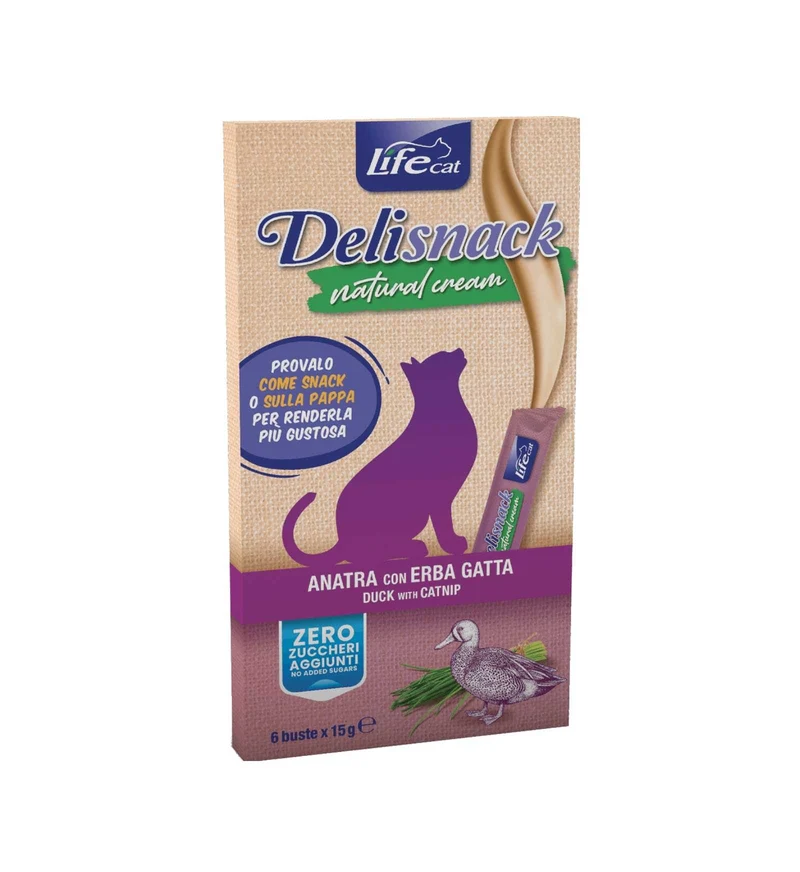 LIFEPETCARE GATTO SNACK NATURAL CREAM ANATRA 6 PEZZI DA 15 GR