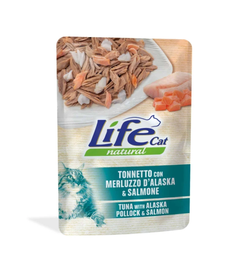 LIFEPETCARE GATTO LIFE CAT NATURAL TONNO MERLUZZO D' ALASKA E SALMONE DA 70 GR IN BUSTA