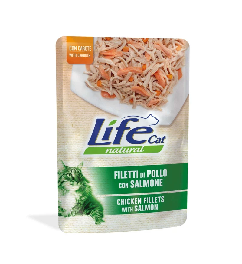 LIFEPETCARE GATTO LIFE CAT NATURAL POLLO SALMONE E CAROTE DA 70 GR IN BUSTA