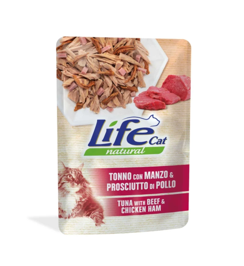 LIFEPETCARE GATTO LIFE CAT NATURAL TONNO MANZO PROSCIUTTO DA 70 GR IN BUSTA