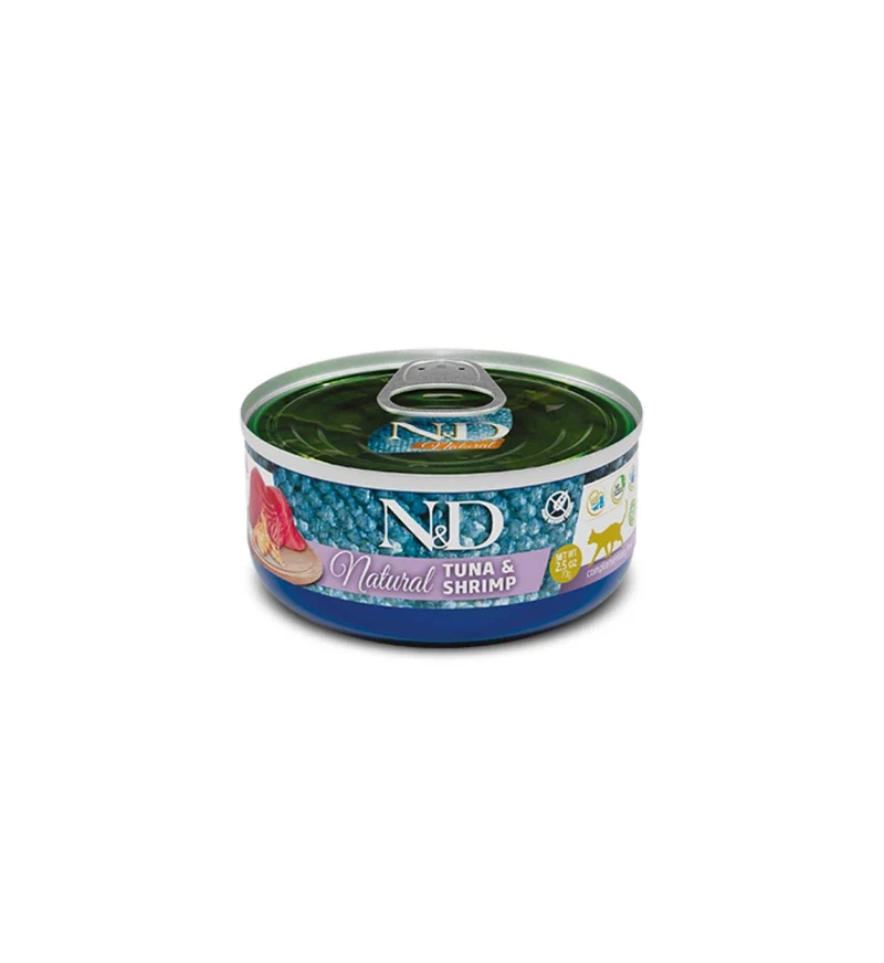 FARMINA N&D DELICIOUS NATURAL GATTO TONNO E GAMBERETTI DA 140 GR IN LATTINA