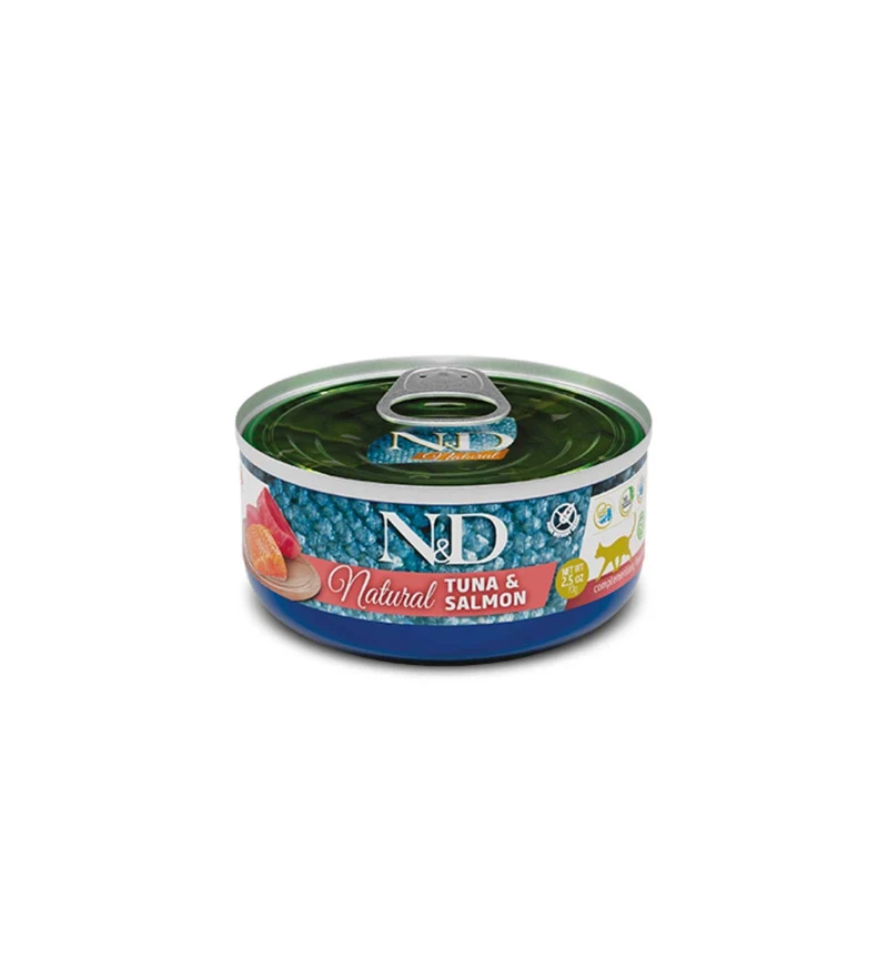 FARMINA N&D DELICIOUS NATURAL GATTO TONNO E SALMONE DA 140 GR IN LATTINA