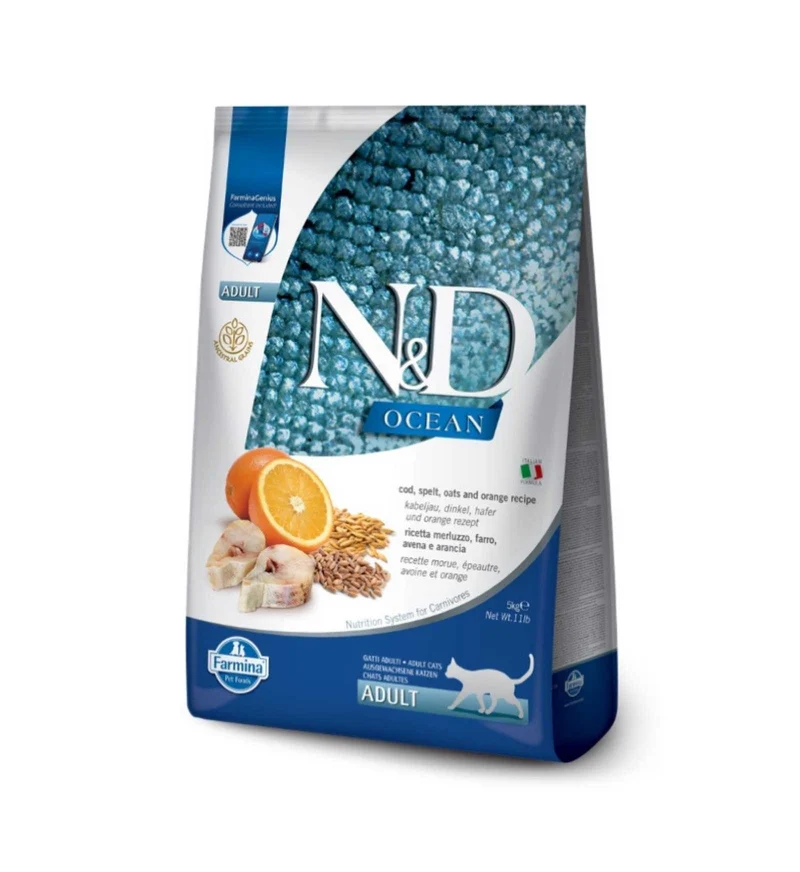 FARMINA N&D OCEAN GATTO LOW GRAIN ADULT ARANCIA MERLUZZO FARRO E AVENA