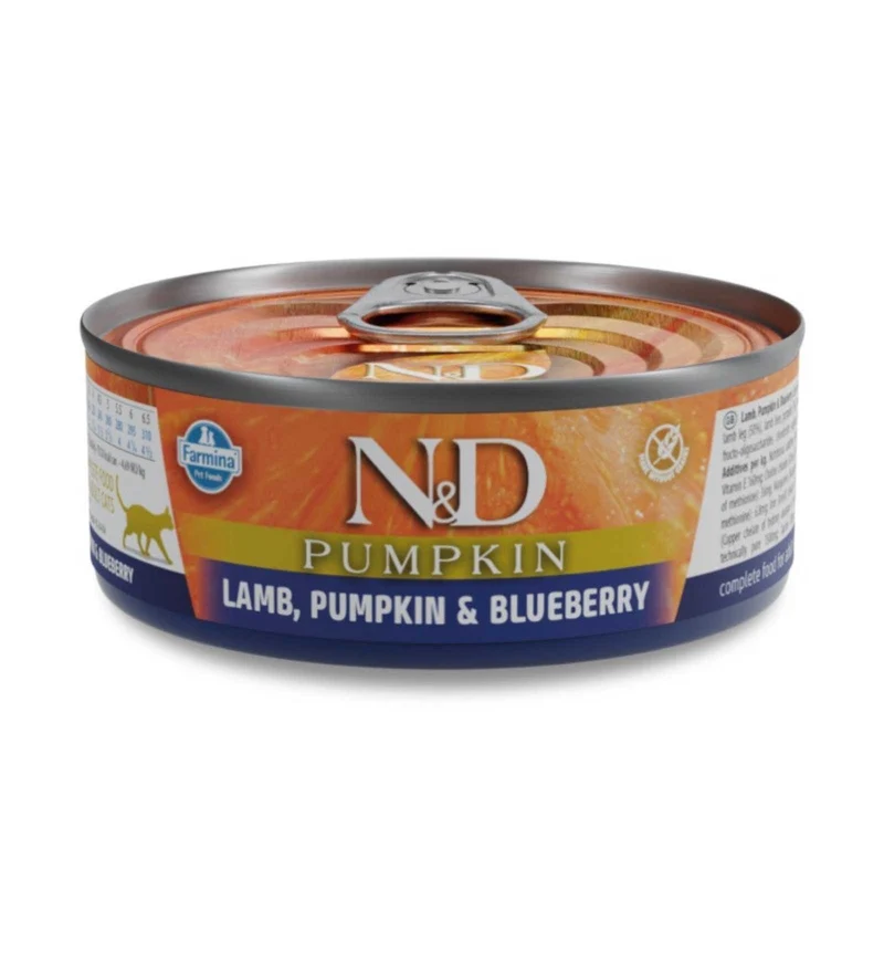 FARMINA N&D DELICIOUS GRAIN FREE GATTO PUMPKIN CON AGNELLO ZUCCA E MIRTILLO DA 70 GR IN LATTINA