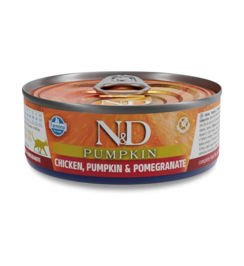FARMINA N&D DELICIOUS GRAIN FREE GATTO PUMPKIN CON POLLO ZUCCA E MELOGRANO DA 70 GR IN LATTINA