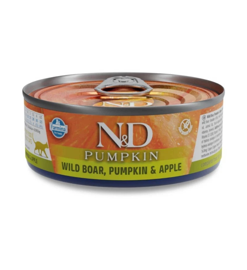 FARMINA N&D DELICIOUS GRAIN FREE GATTO PUMPKIN CON CINGHIALE ZUCCA MELA DA 70 GR IN LATTINA