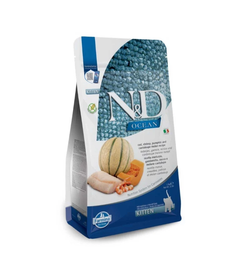 FARMINA N&D OCEAN GATTO KITTEN MERLUZZO GAMBERETTI ZUCCA E MELONE