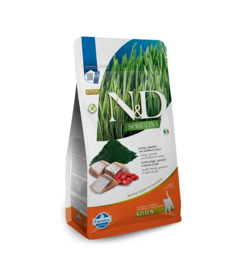 FARMINA N&D DELICIOUS GRAIN FREE GATTO KITTEN SPIRULINA ARINGA DA 1,5 KG