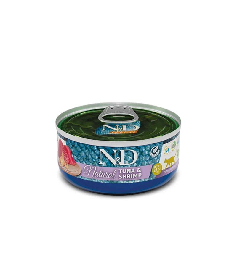 FARMINA N&D GATTO NATURAL CON TONNO E GAMBERETTI DA 70 GR IN LATTINA