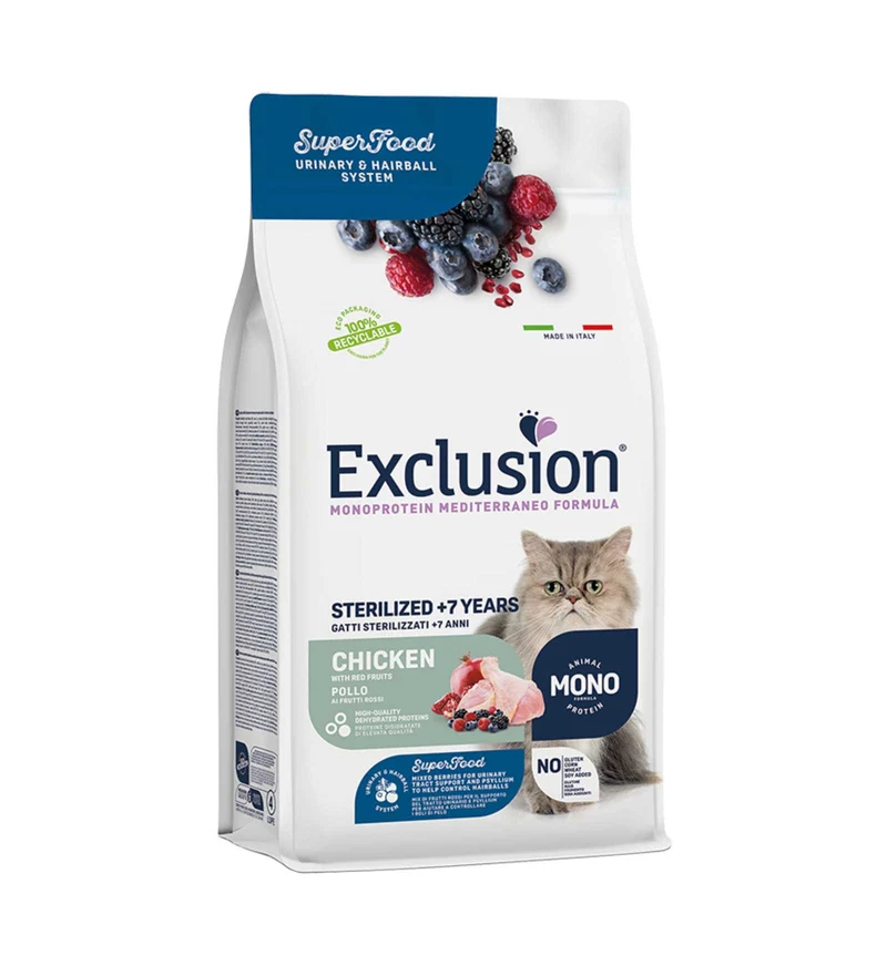 EXCLUSION GATTO NOBLE GRAIN MONOPROTEICO STERILIZZATO 7+ POLLO