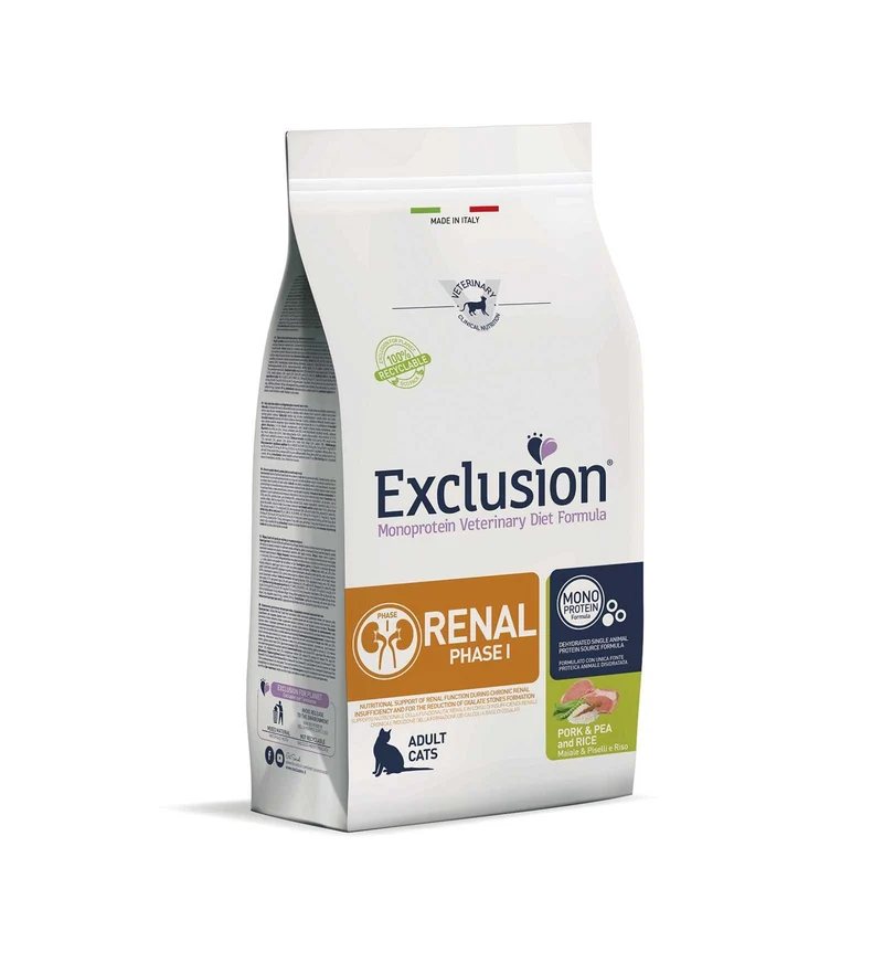 EXCLUSION GATTO DIET ADULT RENAL FASE 1 MAIALE PISELLI E RISO