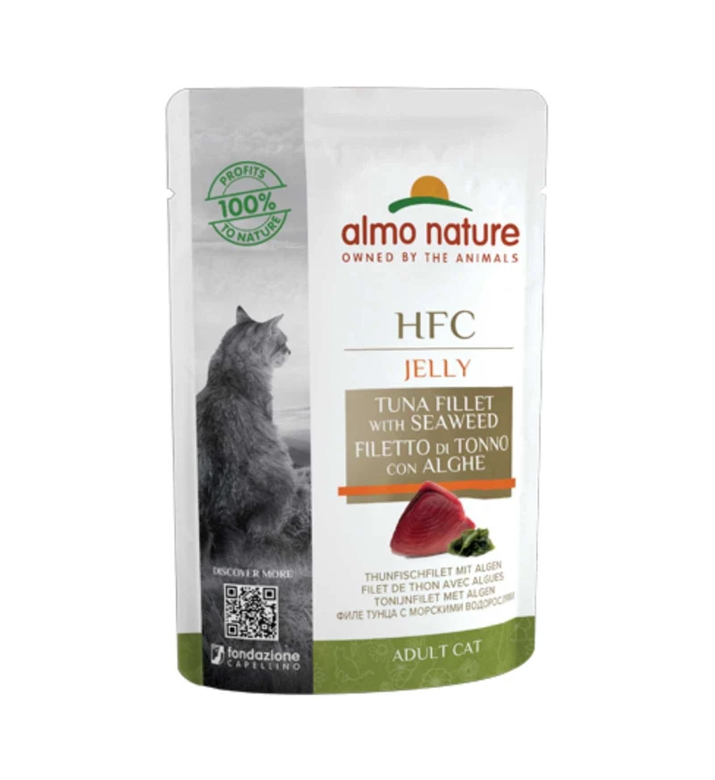 ALMO NATURE HFC GATTO JELLY CON FILETTO DI TONNO E ALGHE DA 55 GR IN BUSTA