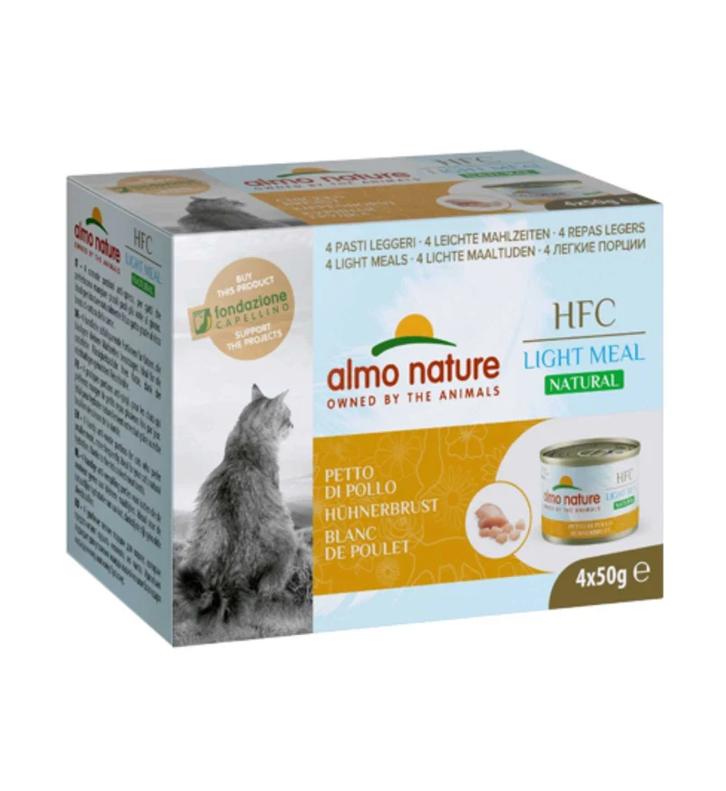ALMO NATURE GATTO HFC NATURAL LIGHT MEAL CON PETTO DI POLLO 4 LATTINE DA 50 GR