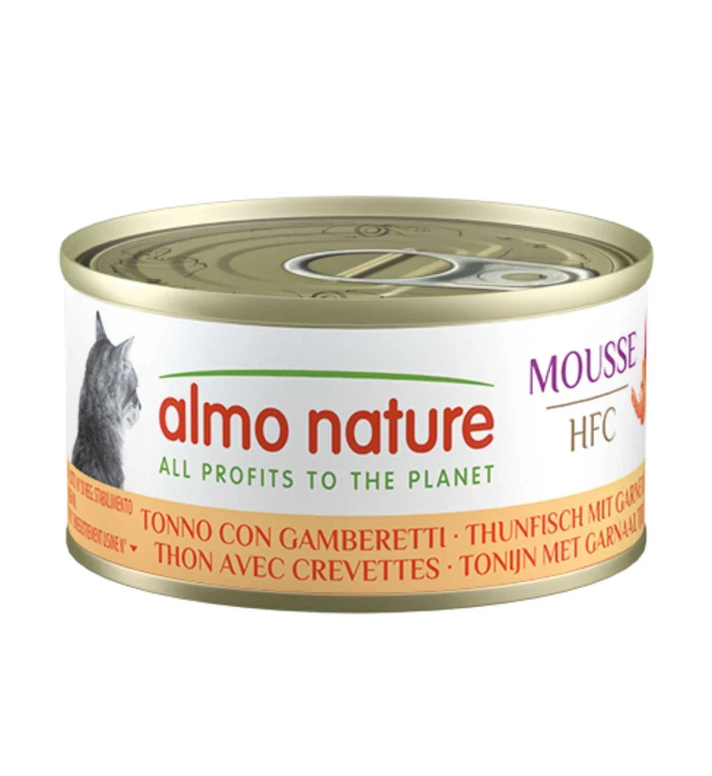 ALMO NATURE GATTO HFC MOUSSE TONNO CON GAMBERETTI DA 70 GR IN LATTINA