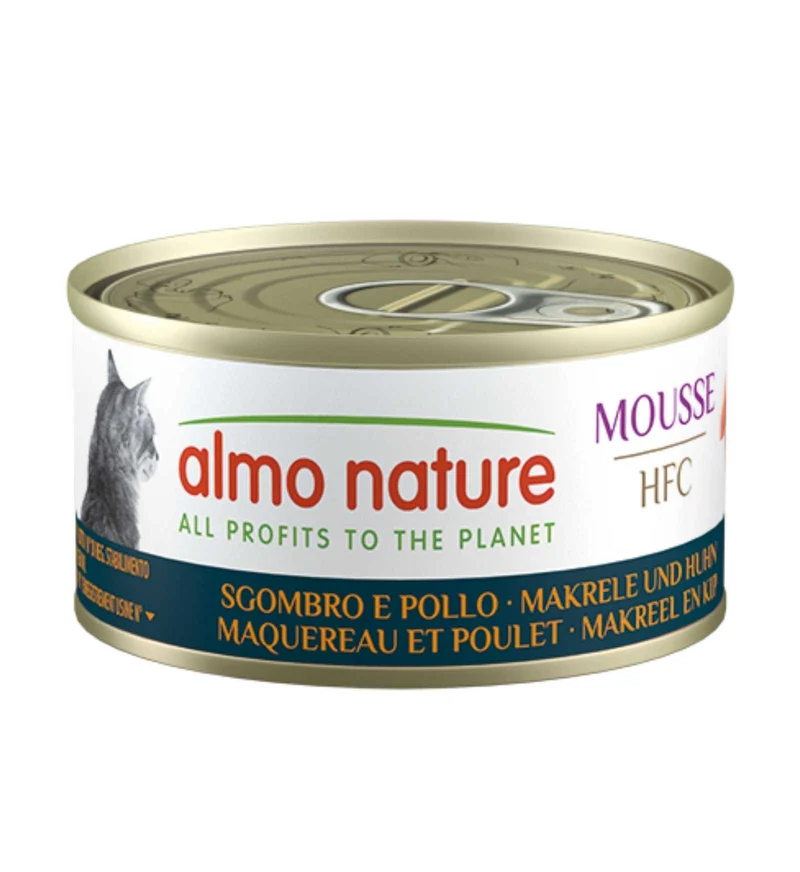 ALMO NATURE GATTO HFC MOUSSE POLLO CON SGOMBRO DA 70 GR IN LATTINA